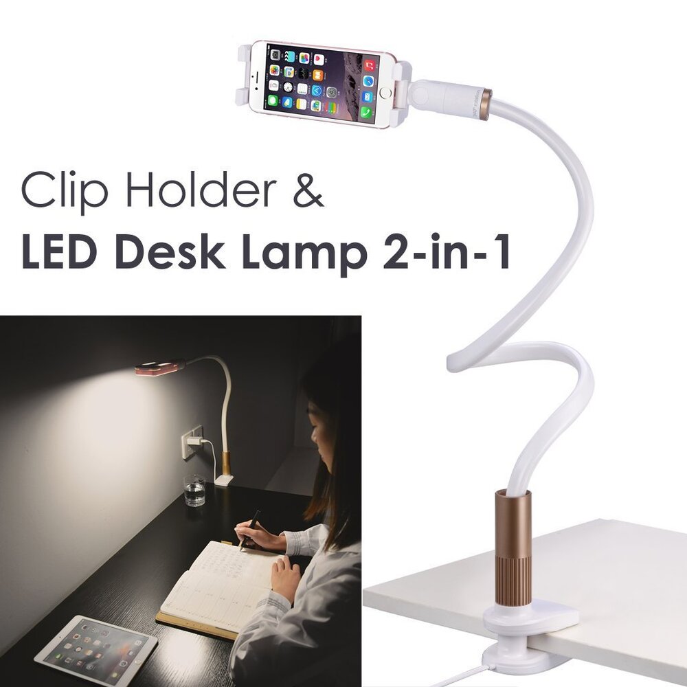 Avantree 340 Degree Rotation 2 in 1 LED Clamp on Table Lamp Cell Phone Holder